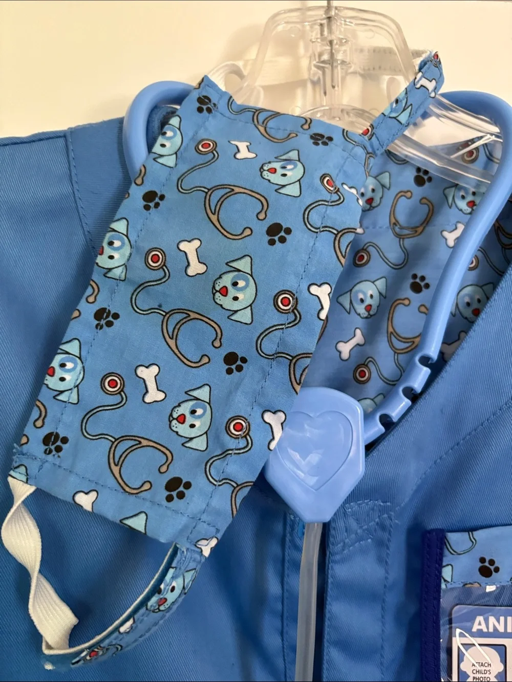Kids Blue Animal Hospital Play Scrub Top with Mask